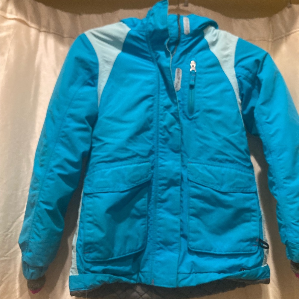 Lands End Girls Squall Parka, Small (7-8) Aqua/Teal
